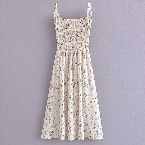 Floral Smocked Spaghetti Strap Midi Dress - Picture 3 of 16